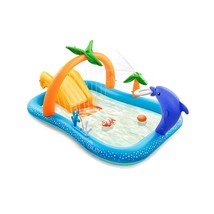 Kiddie Pool, Inflatable Play Center Kiddie Pool With Slide, Wading Lounge Kids P - £121.31 GBP