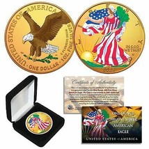 Dual 24K Gold Gilded &amp; Colorized 2022 1 Oz Silver American Eagle Us Coin Type 2 - £67.25 GBP