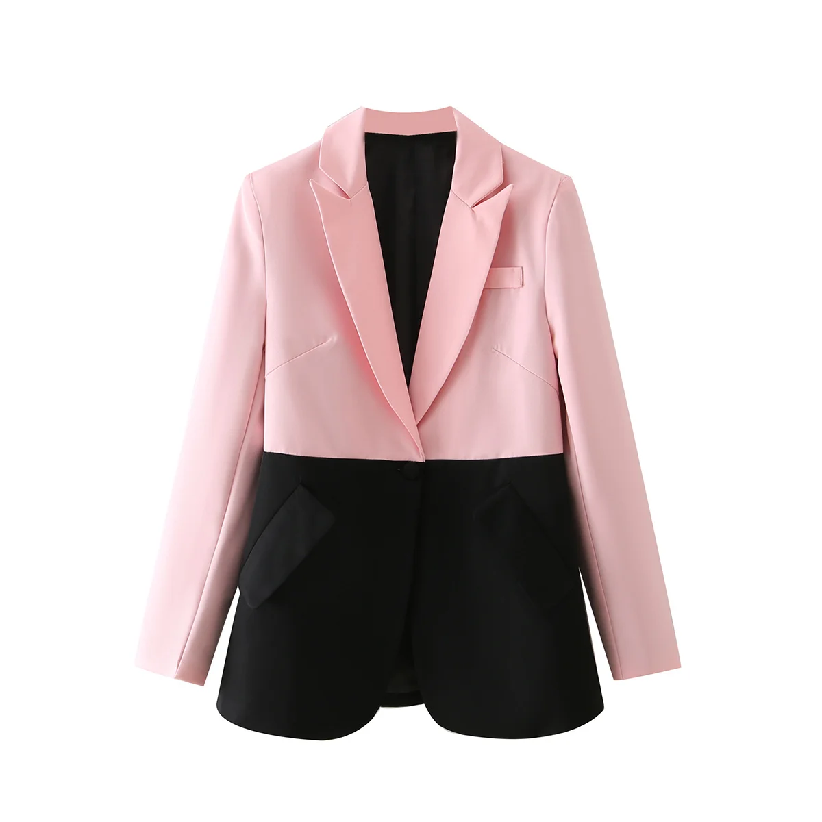 Zevity Women  Pink Black Color Patchwork Blazer Coat Female Notched Collar Outer - £123.47 GBP