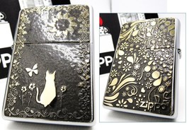 Cat Flower Garden Black Gold Zippo 2022 MIB - £71.31 GBP