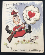 VTG 1950s Doubl-Glo Comic Surprised Hunter Bunny Shotgun Valentine Greeting Card - £7.63 GBP