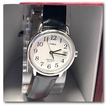 TImex Watch Indiglo Classic Womans Black Leather Silver Analog Date Original Box - $46.08