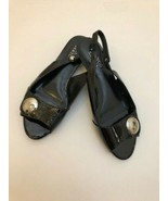Franco Sarto Black Leather Slingback Peep Toe Size 7.5 Made In Brazil - £10.89 GBP