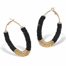 PalmBeach Jewelry Goldtone Black Clay Bead Hoop Earrings, 55mm - £10.23 GBP