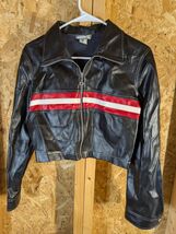 Cement Medium Polyester Chloride Faux Leather Zip Up Jacket - $19.80