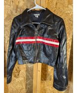 Cement Medium Polyester Chloride Faux Leather Zip Up Jacket - $365.25 MXN