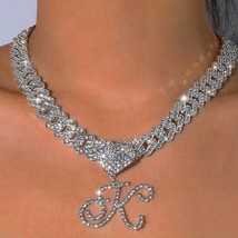A-z Initial Necklace Jewelry Luxury Pendant Rhinestone Hip Hop Choker Pu... - £20.20 GBP