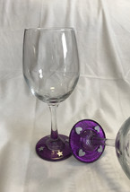 Purple Glitter Bottom Personalized Wine Glass Set Hearts Stars Tall White Wine  - $19.99