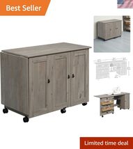 Folding SewingTable &amp; Craft Cart Storage Cabinet, in Mystic Oak - $526.92