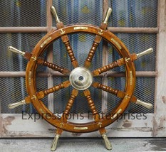36&quot; Handmade Wooden Steering Ship Wheel Nautical Ship Wheel Brass Anchor... - £203.38 GBP