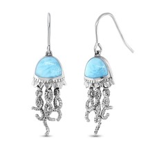 New Arrivals Real 925 Sterling Silver Natural Larimar Jellyfish Earrings For Wom - £69.79 GBP