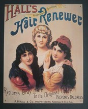 Hall&#39;s Hair Renewer Tin Sign Barber Retro Display Décor 1993 Vintage 12.75&quot;x16&quot; - £34.17 GBP