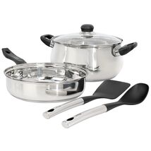 Oster Rametto 5 Piece Belly Shaped Stainless Steel Cookware Set in Silver - $72.71