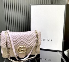 Pre-Owned GUCCI GG Marmont Large Chain Shoulder Bag Dusty Pink Matelassé Chevron - $2,095.00