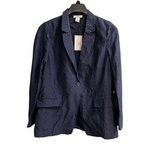 H By Halston Blazer Womens L Navy Blue Linen Blend Jacket Capsule Minimalist - $37.08