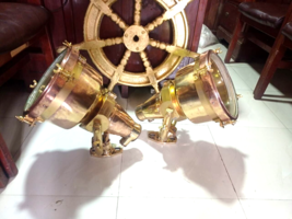 Original Boat Ship Vintage Spot Lamp Maritime Brass &amp; Steel Pendant Light 2 Pcs - £576.47 GBP