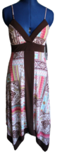 XOXO Brown/Multicolor Floral V-Neck Sleeveless Dress Asymmetrical Hemlin... - £17.64 GBP
