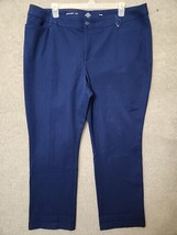 St Johns Bay Straight Leg Pants Women 24W Navy Blue Cotton Stretch Slimming NWOT - £20.85 GBP