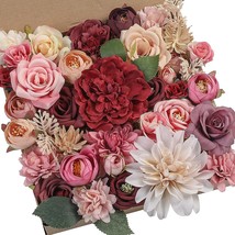 Serra Flora 77Pcs Artificial Flowers Combo Box Set Faux Flowers, Burgundy Pink - £28.53 GBP