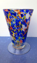 1 Source Inc Signature Hand Blown 6inch  Multi-Color Glass Vase Blue Orange - £10.09 GBP