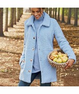 Soft Surroundings Contesse Long Sleeve Faux Sherpa Coat Carolina Blue Me... - $135.40 CAD