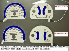 For 90 91 Honda Civic MT Manual No Tachometer RPM Cluster White Face Glow Gauges - £23.72 GBP