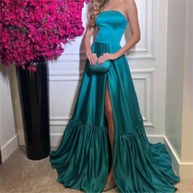 Strapless  Thigh-High Slit Dress  Satin Women Evening  Prom Dresses - £70.34 GBP