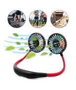 Mini Portable Hanging Neckband Fan USB Rechargeable Double Fans Air Cooler - $27.93