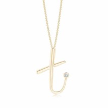 Bezel Set Diamond Lowercase &quot;T&quot; Initial Pendant in 14K Yellow Gold (HSI2, 2MM) - $359.10