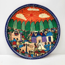 Mexican Folk Art Wedding Story Plate Wall Art Hand Painted Mexico Terracotta 11&quot; - £23.69 GBP
