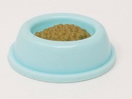 Dollhouse Dog Food Bowl with Food Vintage Small Plastic Blue  - £8.89 GBP