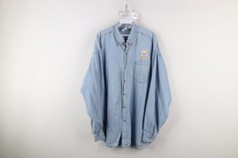 Vtg 90s Mens XL Distressed Pittsburgh Steelers Football Denim Jean Button Shirt - £35.99 GBP