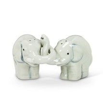 Hugging Elephant Salt and Pepper Shakers Gray Ceramic 3.5" long Glossy image 1