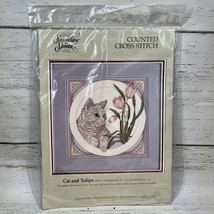 CATS and TULIPS Counted Cross Stitch Something Special Candamar Kit 50377 ~New~ - £11.26 GBP