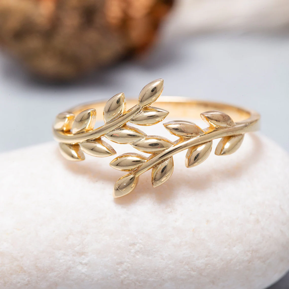 925 Sterling Silver Olive Leaf Ring - Gold Leaf Band Gift for Valentine’... - $79.42 CAD+