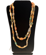 Vintage Agate Bead Necklace – Hand Knotted Natural Stone, 52&quot; Long Boho ... - $982.20 MXN