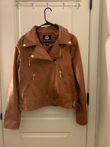 Dereon Women&#39;s Rust Brown Faux Leather Moto Biker Jacket Coat Zip Up Siz... - $109.61