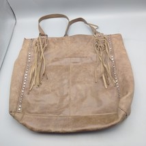 The Sak Montara Tan Leather Fringe Studded Boho Tote Handbag Shoulder Purse - $33.72 CAD