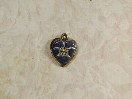 Vintage Sterling silver enameled puffy heart charm-ULTRA MARINE BLUE  pansy - £22.80 GBP