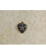 Vintage Sterling silver enameled puffy heart charm-ULTRA MARINE BLUE  pansy - $29.00