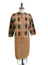 VTG 1970s Sheridan Creation Atomic Knit Sweater &amp; Skirt Set Orlon Harves... - $94.05