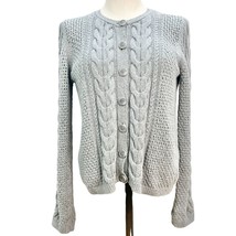 Liz Claiborne Sweater Women&#39;s Medium Gray Cable Knit Button Up - £14.79 GBP