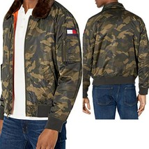 Tommy Hilfiger Laydown Officer Camo Military Bomber Jacket Pile Collar 2XL Patch - £142.43 GBP