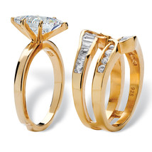 PalmBeach Jewelry 3.57 TCW CZ Jacket Bridal Ring Set Gold-Plated Sterling Silver - £64.00 GBP