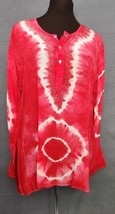 Soft Surroundings 100% Silk Hot Pink Red Tie Dye Button Up Tunic Top Size M - £23.91 GBP