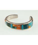 Navajo Harry B. Yazzie Inlay Cuff Bracelet w/Turquoise, Coral, Jet 50.2gr - $12,303.74 MXN