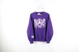 Vtg 90s Womens Medium Distressed Country Primitive Flower Sweatshirt Pur... - £31.11 GBP