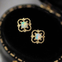 French Hollow Golden Edge Mini Stud Earrings Diamond-Shaped Imitation Opal Mini  - £7.98 GBP