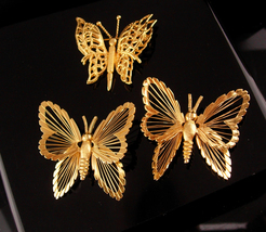 Couture Brooch set - THREE Vintage Monet Butterfly pins -Gardener gift - whimsic - £90.49 GBP