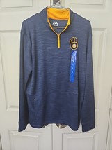 Majestic MLB Milwaukee Brewers Mock Collar 1/4 Zip Pullover Shirt Men&#39;s ... - $29.65